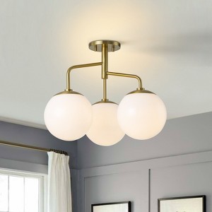 LLHZSY Modern Gold 3-Light Semi Flush Mount Frosted Glass Globe Ceiling Chandelier Light Fixture - 1 of 4