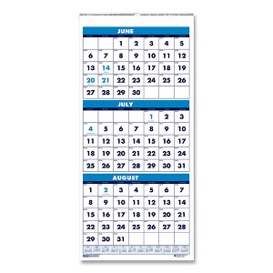 Academic Year Recycled Three-Month Format Wall Calendar, Vertical: 8 x 17, White Sheets, 14-Month (June to July): 2024-2025 - 1 of 1