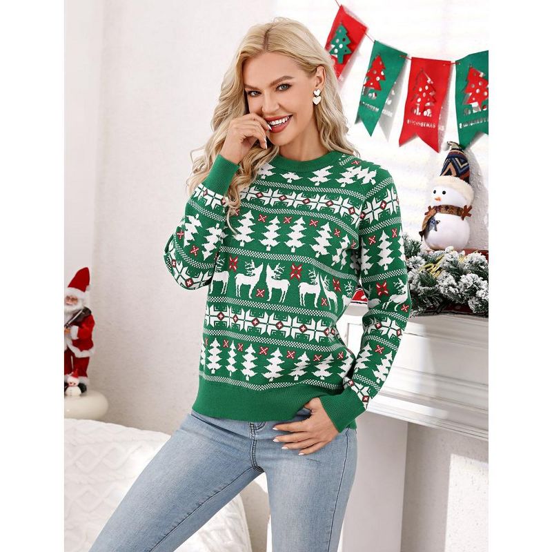 Family Christmas Sweater Reindeer Snowflake Pattern Crew Neck Holiday Pullover Knitwear, 2 of 6