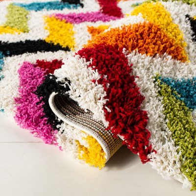 Ivory Multi-Color Chevron Shag Kids Runner Rug 2'3" x 9'