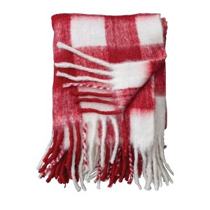 Storied Home Woven Acrylic Throw with Fringe, Red and White Plaid - 1 of 2