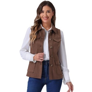 INSPIRE CHIC Women's Buttoned Sleeveless Faux Suede Utility Vest with Cargo Pocket - 1 of 4