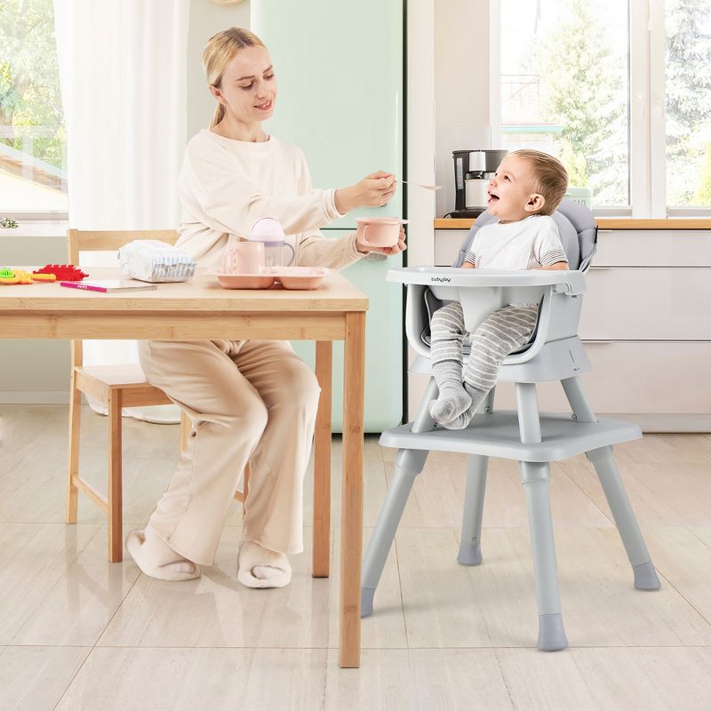 Babyjoy 8-in-1 Baby High Chair Convertible Dining Booster Seat with  Removable Tray Grey/Pink/Yellowith Strip/Black, 2 of 11