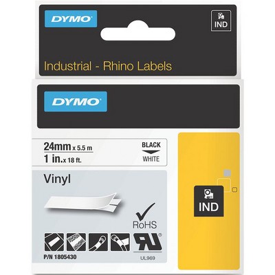 Dymo Black on White Color Coded Label - Permanent Adhesive - 1" Width x 18 3/64 ft Length - Thermal Transfer - White - Vinyl