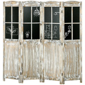NicBex 5.6' Tall 4-panel Pegboard Display Room Divider Folding Privacy Screen Freestanding Wall Partition with Black Boards for Home & Office, Natural - 1 of 4