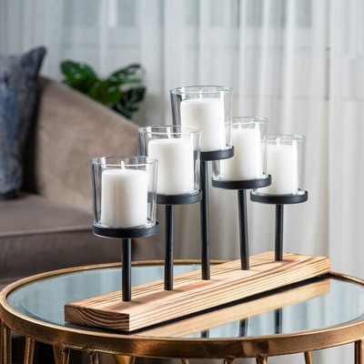 Elegant Wood and Glass Votive Candle Holder Centerpiece
