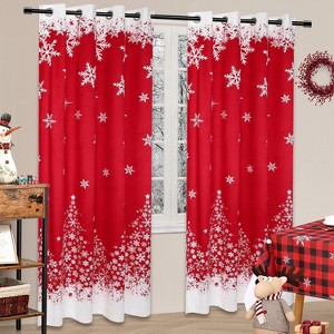 Red Christmas Snowflake Window Curtain, Velvet Blackout Curtain, Holiday Decorative Room Darkening Drapes for Bedroom Living Room, 2 Panels 52 x 84in - 1 of 4
