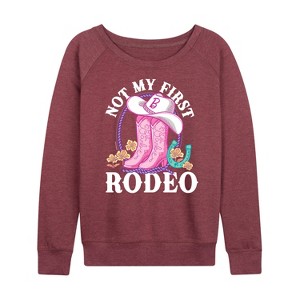Women's - Barbie - Not My First Rodeo Lightweight French Terry Wide Neck Long Sleeve Shirt - 1 of 4