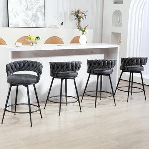 DYHOME 24 inch Bar Stools Set of 4, Modern Counter Height Bar Stools, 360° Swivel Suede Fabric Stool Chairs with Woven Back and Footrest - 1 of 4