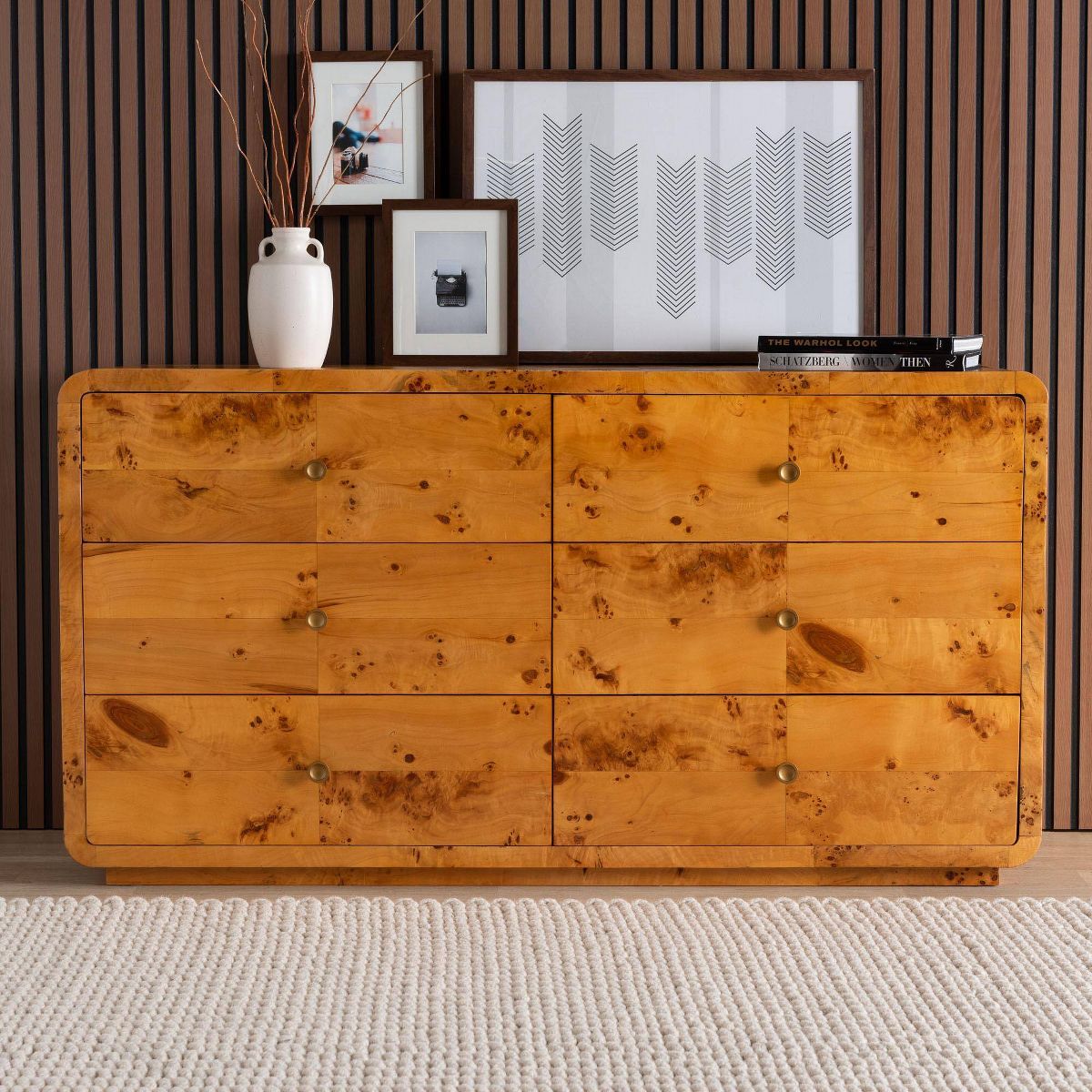 bali & pari Netra Real Burl Wood 6 Drawer Dresser Light Mappa Burl - thumbnail 7
