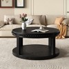 SEVOBAL Coffee Tables Solid Wood Round Center Table with Two-Tier Storage Shelf Modern Design for Living Room, Black, 35.82"*34.45"*7.12" - 2 of 4