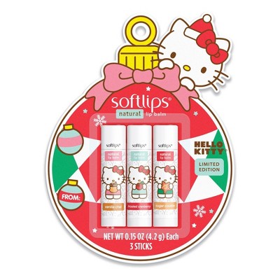 Softlips Hello Kitty Natural Lip Balm Holiday Ornament - 3pk