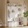 78.7" Tall Hall Tree with Bench and Shoe Storage, Modern Wood Entryway Bench with Coat Rack, 4 Hanging Hooks, 3 Open Compartments for Hallway, Black - 2 of 4