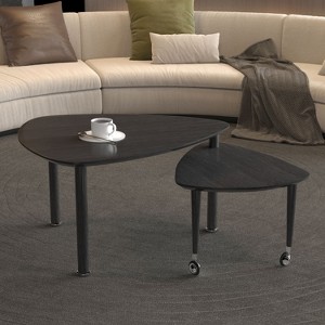 Sapphtopaz Modern Rotatable Coffee Table with Small Cocktail Table & Wheels Coffee Bar with Wood Legs Center Table for Living Room - 1 of 4