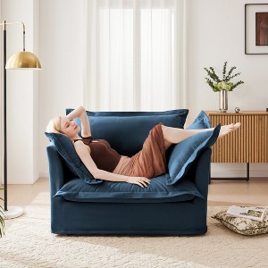 Grungis Corduroy Deep Seat Single Sofa with Back Cushion & Throw Pillows,Slip-covered Comfortable Futon Armchair for Living Room & Bedroom - 1 of 4