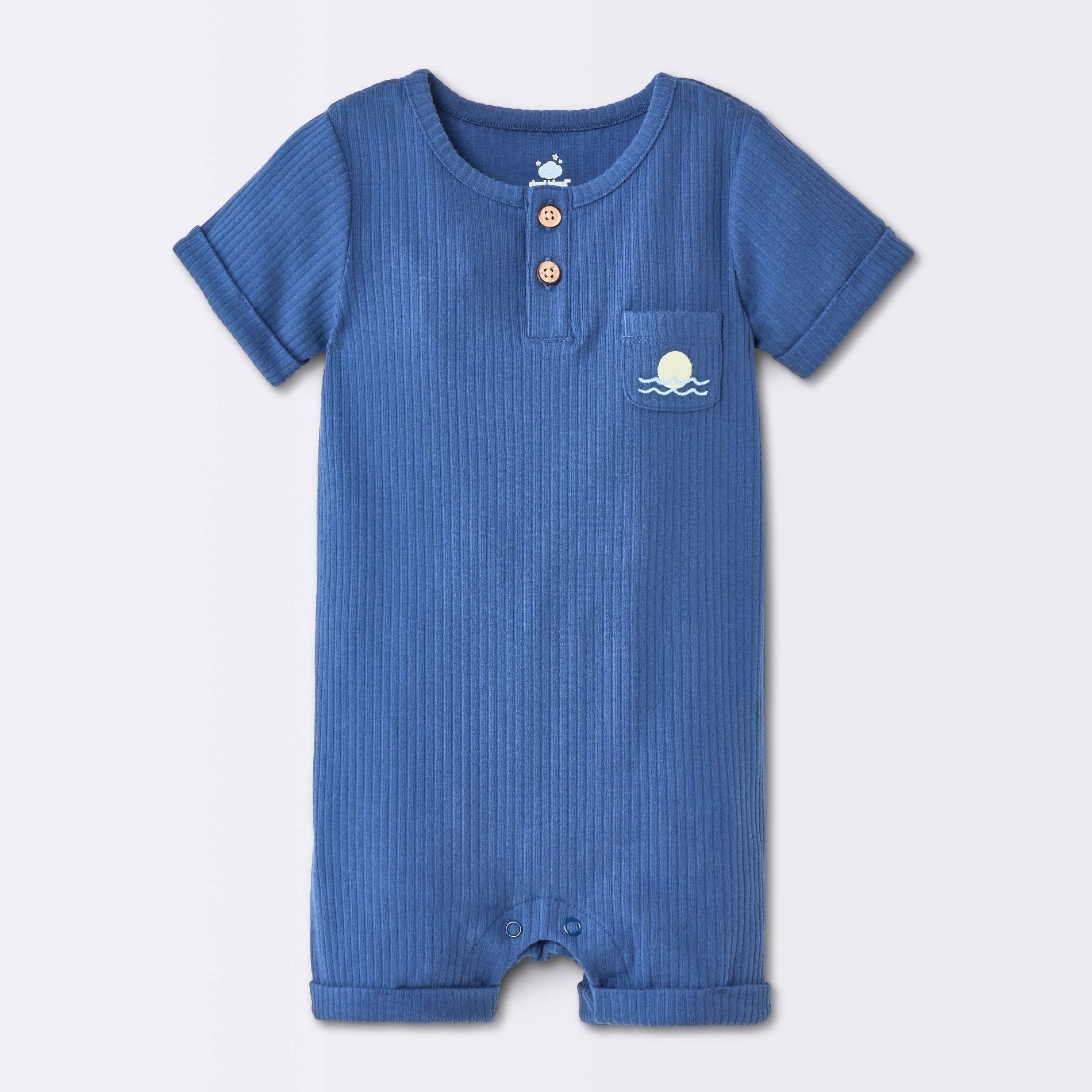 Baby Boys' Sun and Wave Graphic Pocket Henley Short Sleeve Romper - Cloud Island™ Blue