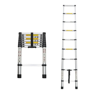 FURNIinspire Ladders 8.5ft Telescopic Extension Ladder Aluminum Alloy Folding Ladder Portable Step Ladder Shelf, Silver, 13.23"*2.2"*102.36"