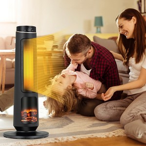 Costway 1500W Electric Space Heater PTC Fast Heating Ceramic Heater 3D Realistic Flame Black - 1 of 4