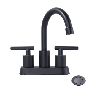 WOWOW 4 in. Centerset Double Handle High Arc Bathroom Faucet with Drain Kit Included - 1 of 4