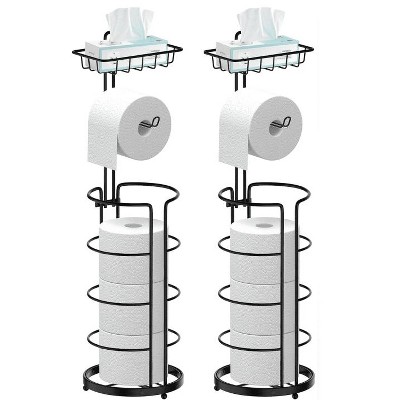 TOBILI 2pc 3-in-1 Bathroom Organizer Toilet Paper Holder with Storage, Free Standing, Holds 4 Rolls, Easy Assembly