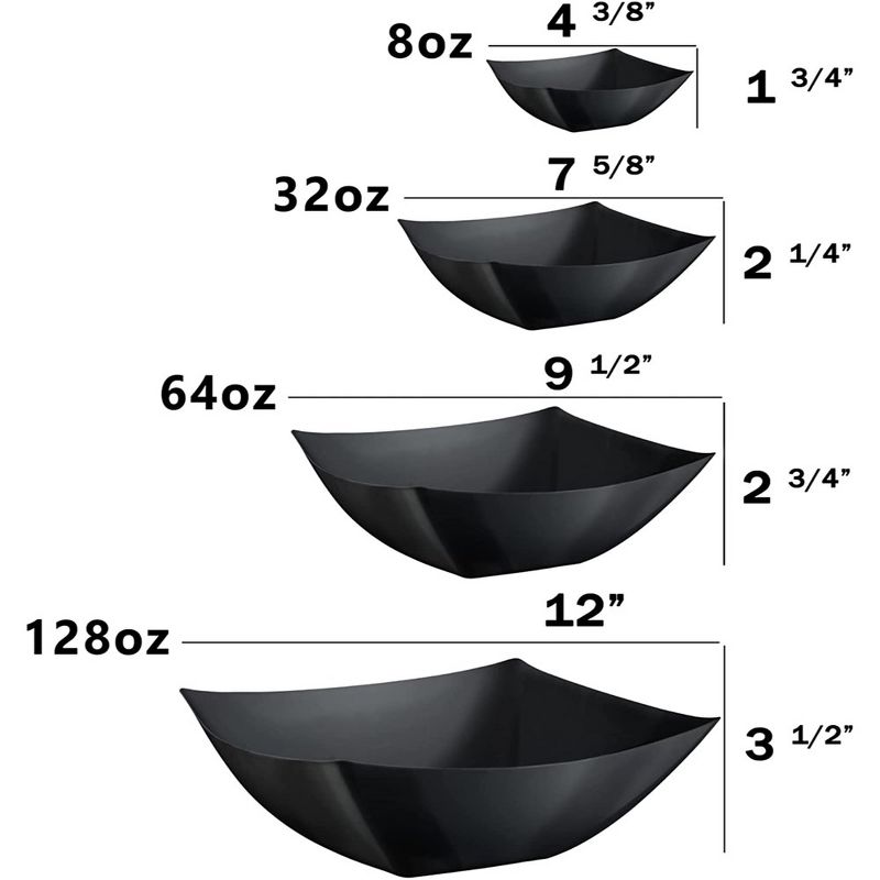 Crown Display Black Disposable Serving Bowl Squared Convex Bowl - Black Plastic Bowl for Serving, 4 of 11
