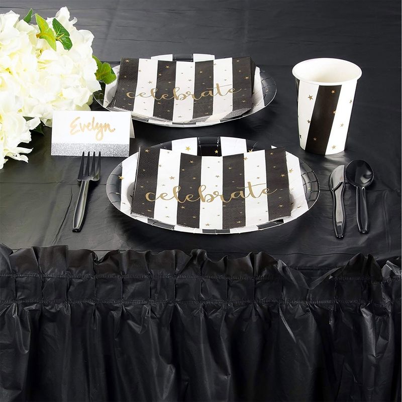 Juvale 6-Pack Black Plastic Table Skirts - 29 in x 14 ft Disposable for Weddings, Events, Parties - Fits Tables Up To 8 ft Long, 4 of 9