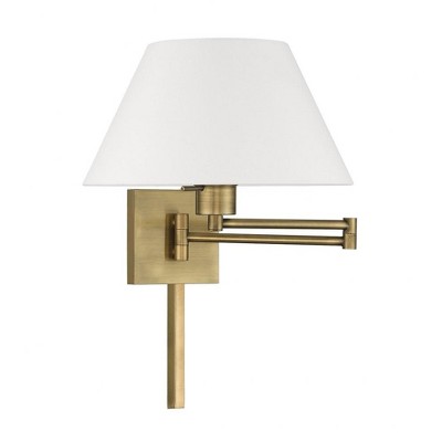 Antique Brass Swing Arm Wall Lamp with Fabric Shade