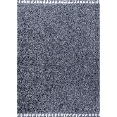 Denim Blue Rectangular Shag Area Rug with Tassels