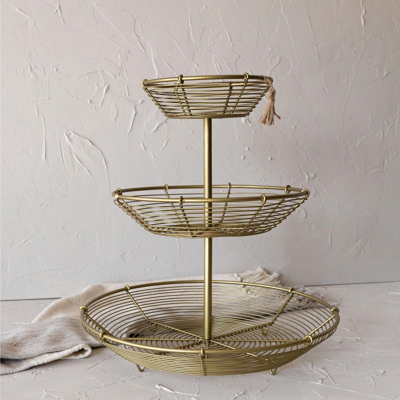 3-Tiered Basket Riser Brass Metal with Jute Tassel by Foreside Home & Garden, 2 of 7