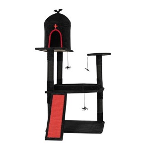 Gulches Red Black 53 inch Gothic Cat Tree Large Cats Coffin Bed Condo Sisal Posts Spider Toys Bat Cross MDF Tower Furniture - 1 of 4