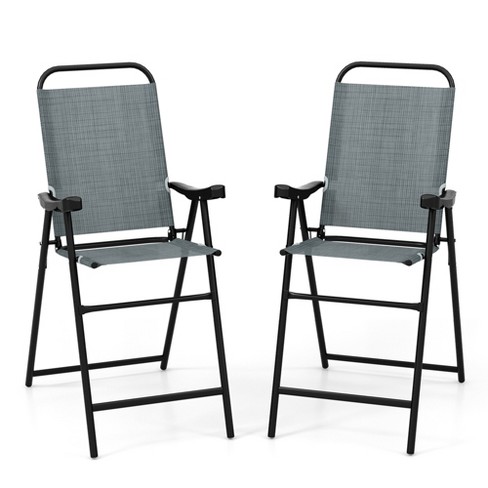 Costway 2 Pcs Patio Bar Chair Folding Bar Height Metal Frame With ...