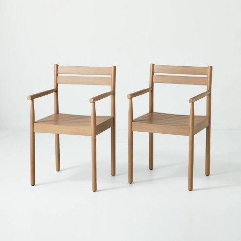2pk Slat Wood Outdoor Captain Dining, Magnolia Wood Dining Chairs