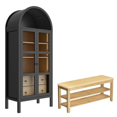 72" H Modern Farmhouse Auto Sensor Light Arched Cabinet with Shoe Rack Bench