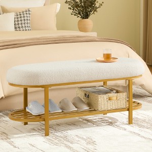 Gericco 46" Shoe Storage Bench with Cushion Entryway Bench Modern Metal Legs Shoe Rack end of Bed with Shelf - 1 of 4