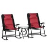 Outsunny 3 Piece Outdoor Patio Furniture Set with Glass Coffee Table & 2 Folding Padded Rocking Chairs, Bistro Style for Porch, Camping, Balcony, Red - 4 of 4