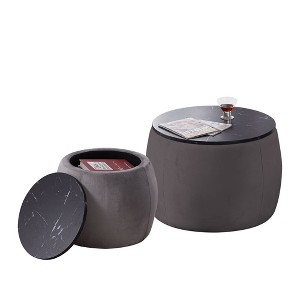 Round Storage Ottoman Coffee Table Footstool Set of 2 with Removable Top - 1 of 4