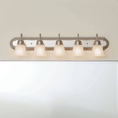 Nickel 36" 5-Light Vanity Bath Light with White Bell Shades