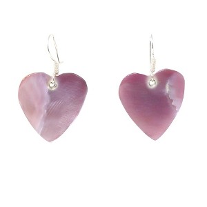 Slickblue Handcrafted Pink Heart Earrings - 1.5" Mother of Pearl Design with Sterling Silver Loops - 1 of 3