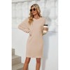 Coolmee Women's Long Sleeves Mini DressCausal Loose Crewneck Tuinc Tops Basic Dress with Front Pocket - 3 of 4
