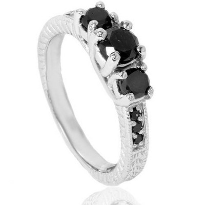 Pompeii3 1 3/4ct Black Diamond Vintage Engagement Ring 14K White Gold