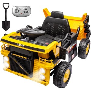 12V Kids Ride On Dump Truck, Electric Construction Car w/ Remote, Lift Bed, Shovel, Music & LED Lights - 1 of 4