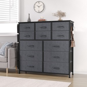 Dresser for Bedroom with 12 Drawers, Storage Drawer Organizer with 5 Side Pockets and 2 Hooks, Wooden Top for Closet, Bedroom, Living Room - 1 of 4
