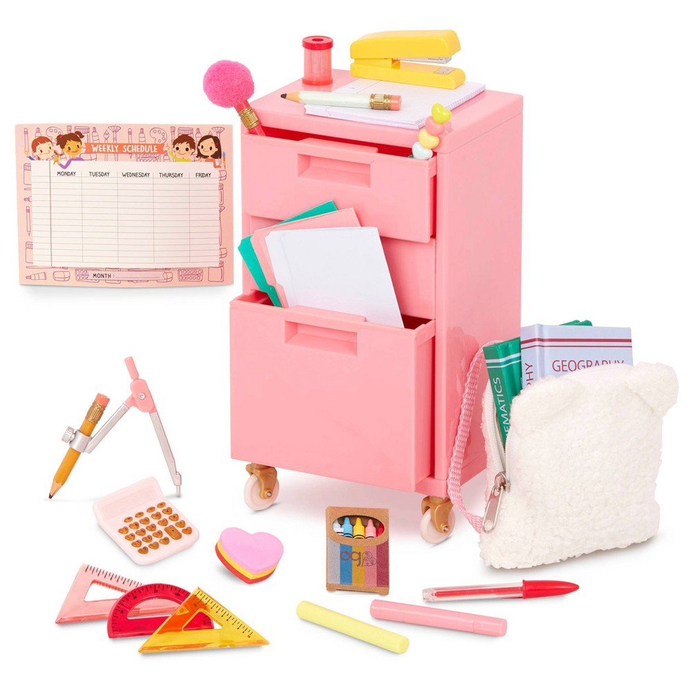 Photos - Doll Accessories Our Generation Dolls Our Generation Ready, Set, Learn! School Supplies & Rolling Cabinet Accessory Set for 18'' Dolls 