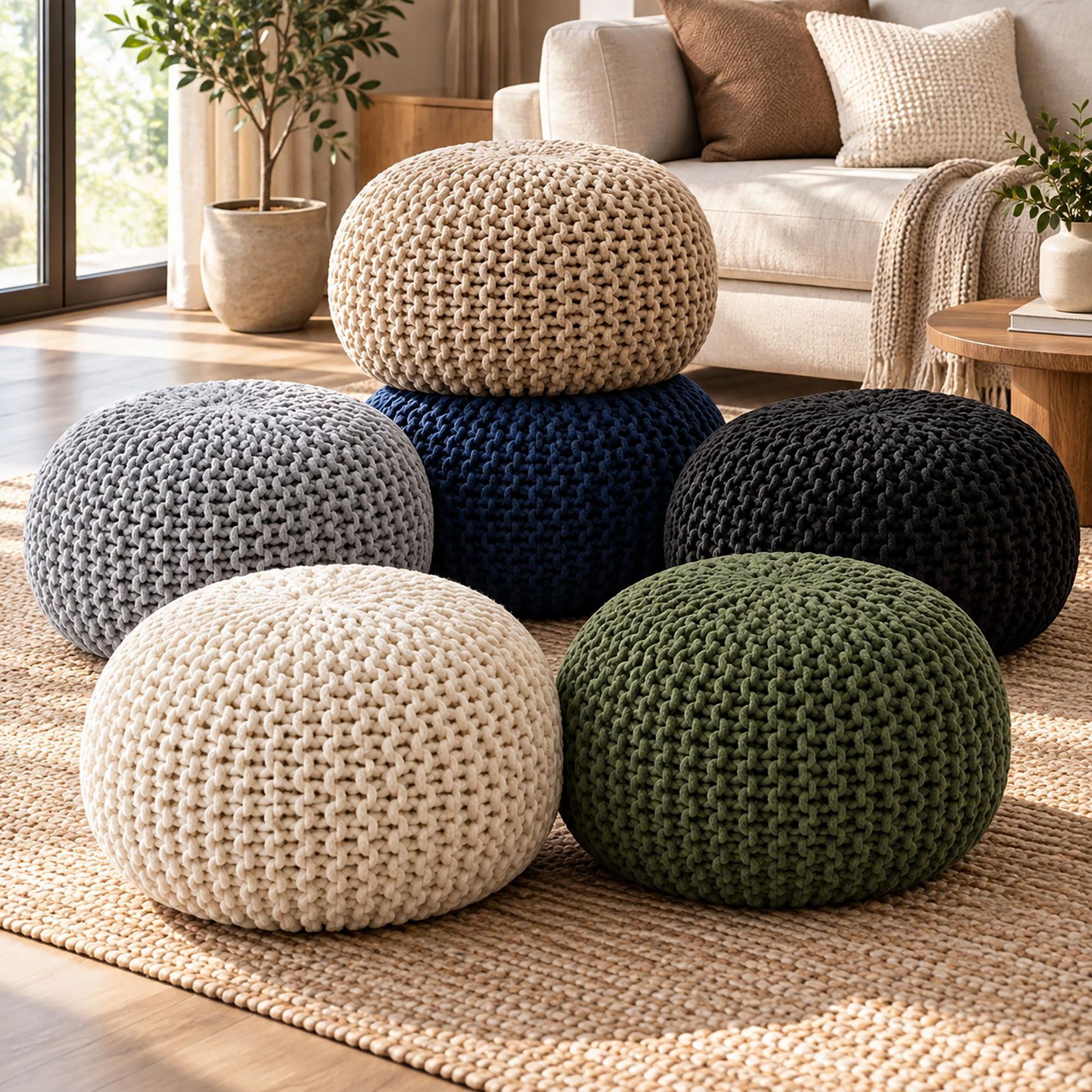 Round Pouf Foot Stool Ottoman by Sweet Home Collection