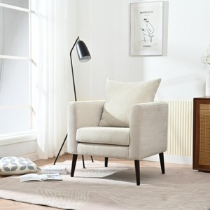 29.53"W Chenille/Teddy Upholstered Accent Chair, Barrel Armchair with Solid Wood Legs and Waist Pillow - ModernLuxe - 1 of 4