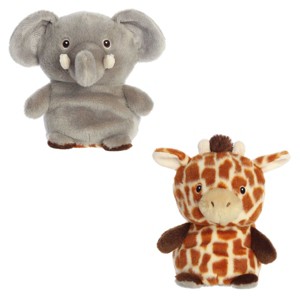 Aurora Small Reversible Eco Pairs: Elephant and Giraffe Eco Nation Eco-Friendly Stuffed Animal Brown 6.5" - 1 of 4