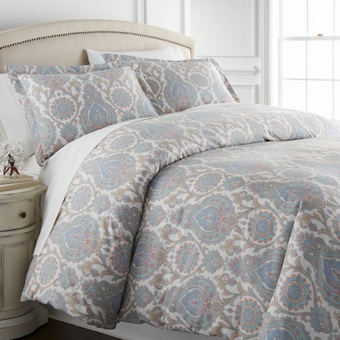 Southshore Fine Living Perfect Paisley Easy Care 4-Piece ultra-soft Sheet  Set White-Coral Queen