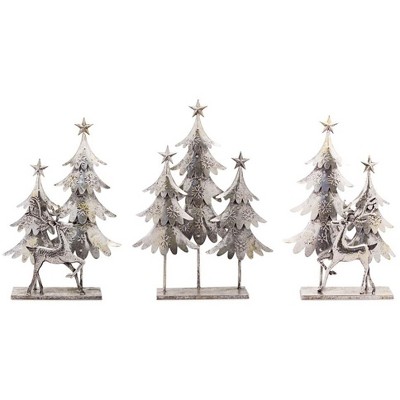 Melrose Hammered Metal Deer with Trees Decor (Set of 3)