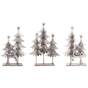 Melrose Hammered Metal Deer with Trees Decor (Set of 3) - 1 of 3