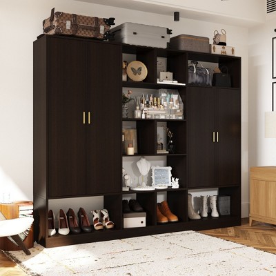 FUFU&GAGA Dark Armoires Multifunctional Wardrobe Storage Cabinet with Adjustable Shelves